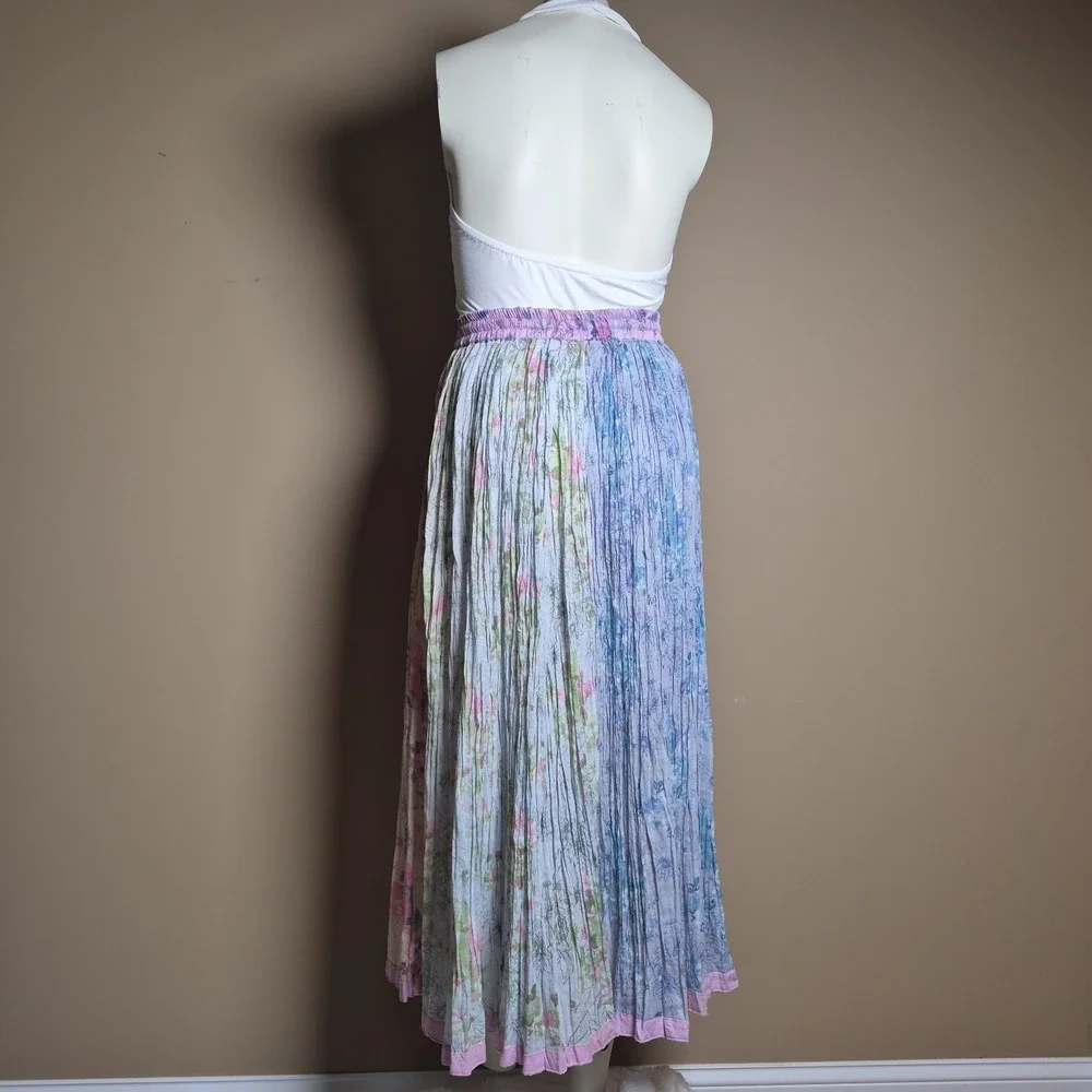 Boutique Floral Patchwork Cotton Crinkle Maxi Skirt Purple Pink XL One Size